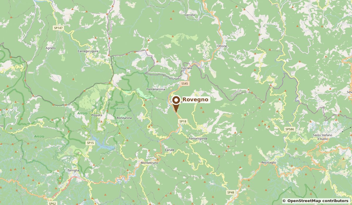 Mappa di Rovegno e dell'Alta Val Trebbia con la posizione del raduno
